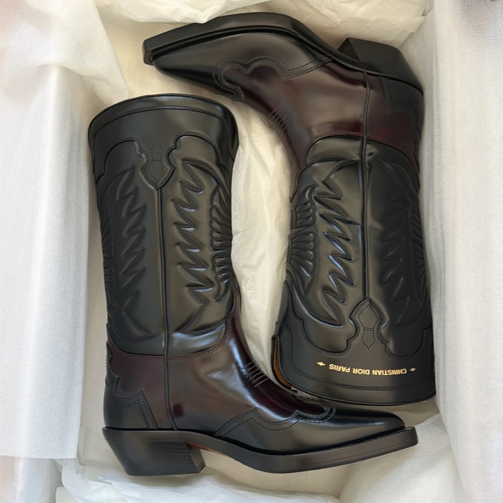 Christian Dior black colour-block western boots.